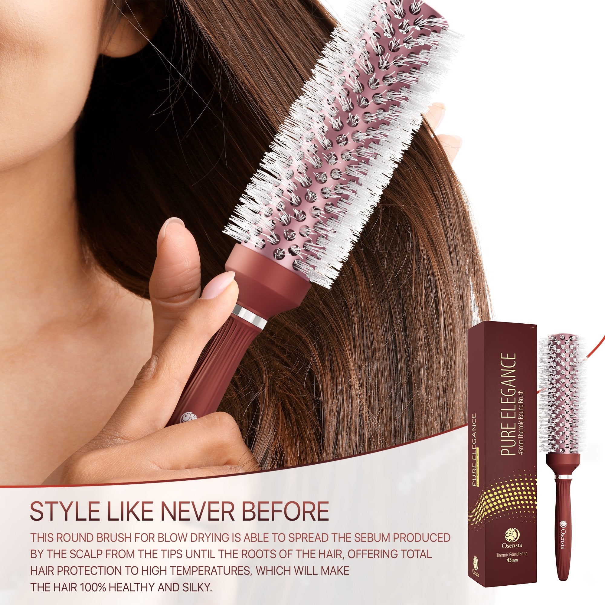 Long Ionic Ceramic Round Brush for Blow Drying - (1.7 Inch/ 43mm)