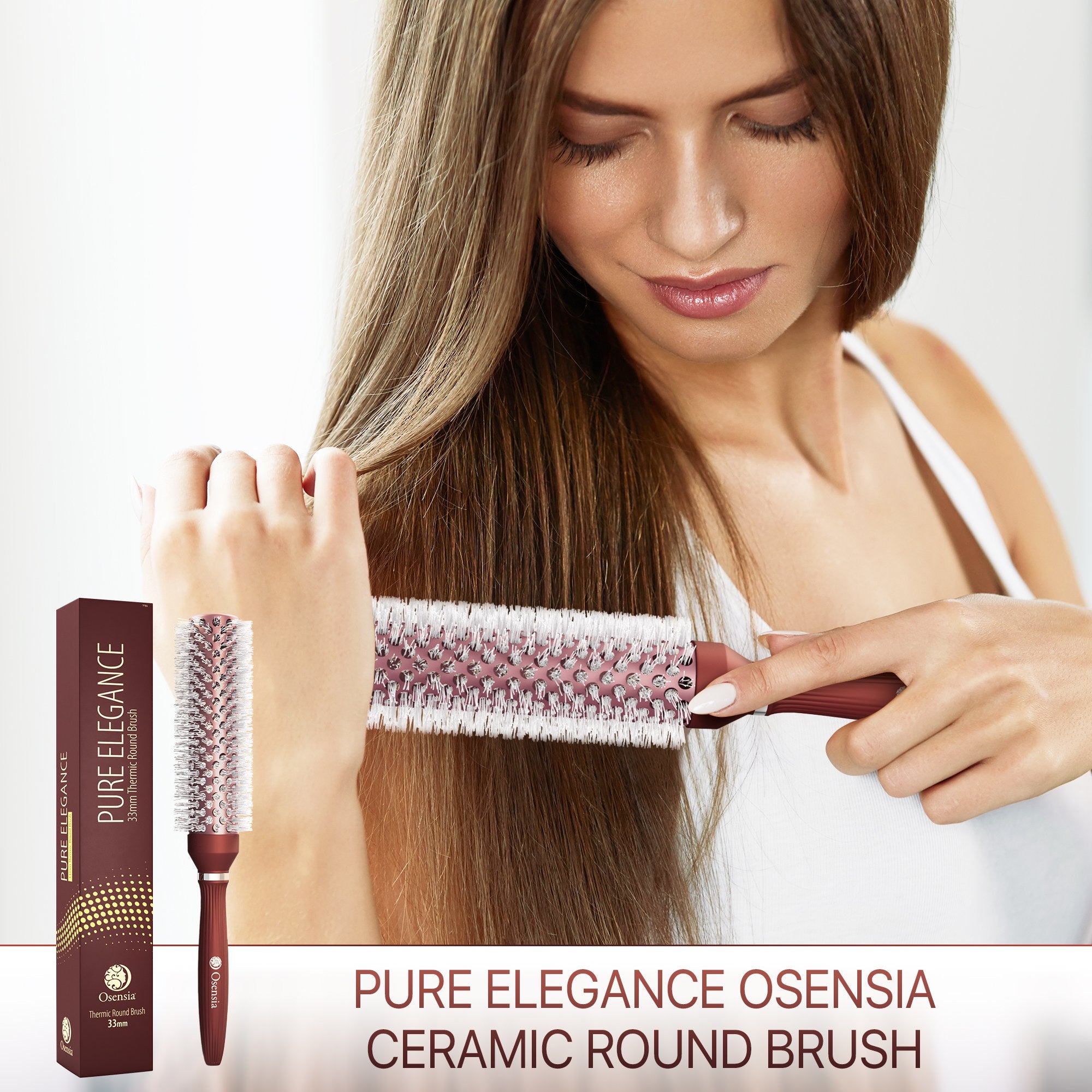 Long Ionic Ceramic Round Brush for Blow Drying - (1.3 Inch/ 33mm)