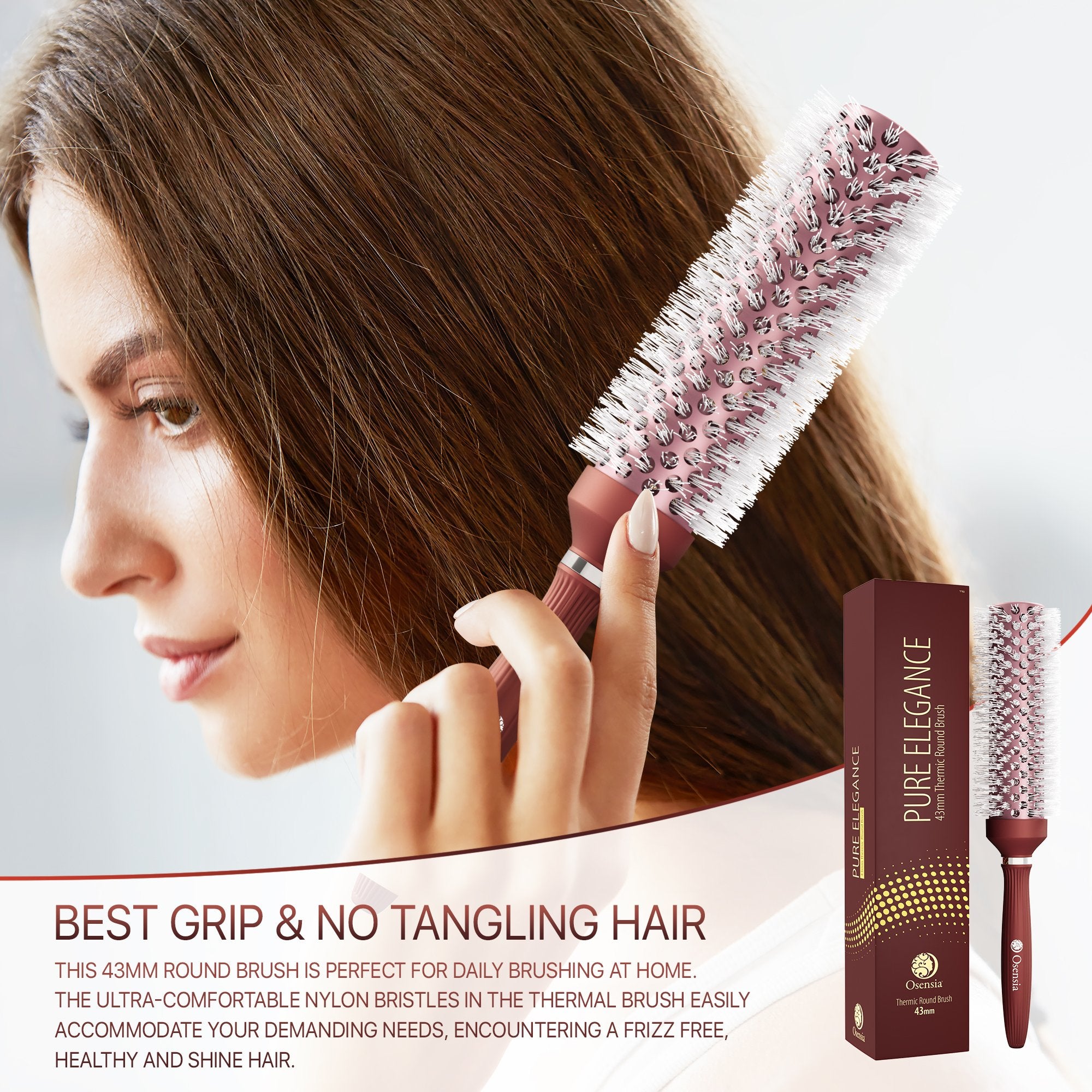 Long Ionic Ceramic Round Brush for Blow Drying - (1.7 Inch/ 43mm)