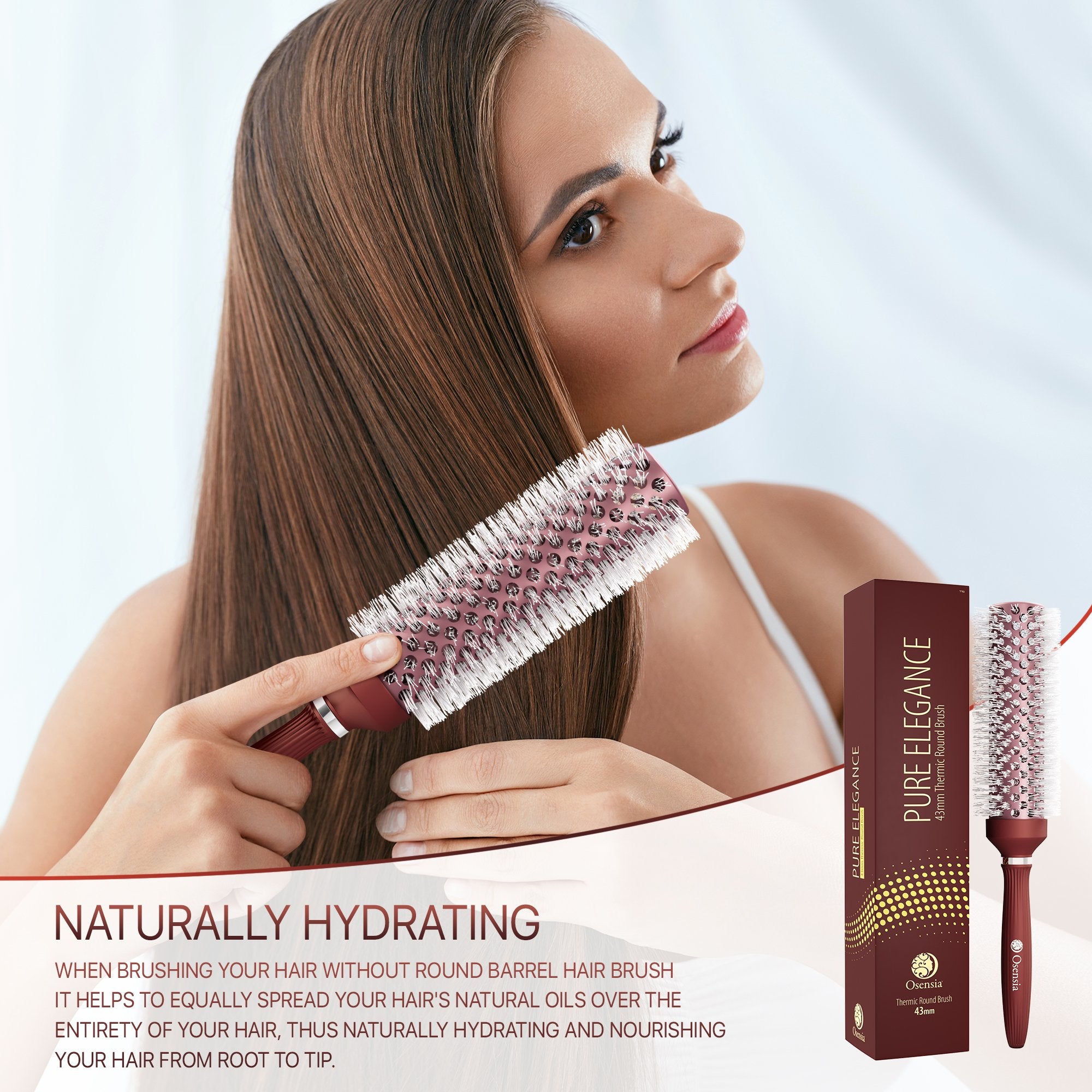 Long Ionic Ceramic Round Brush for Blow Drying - (1.7 Inch/ 43mm)